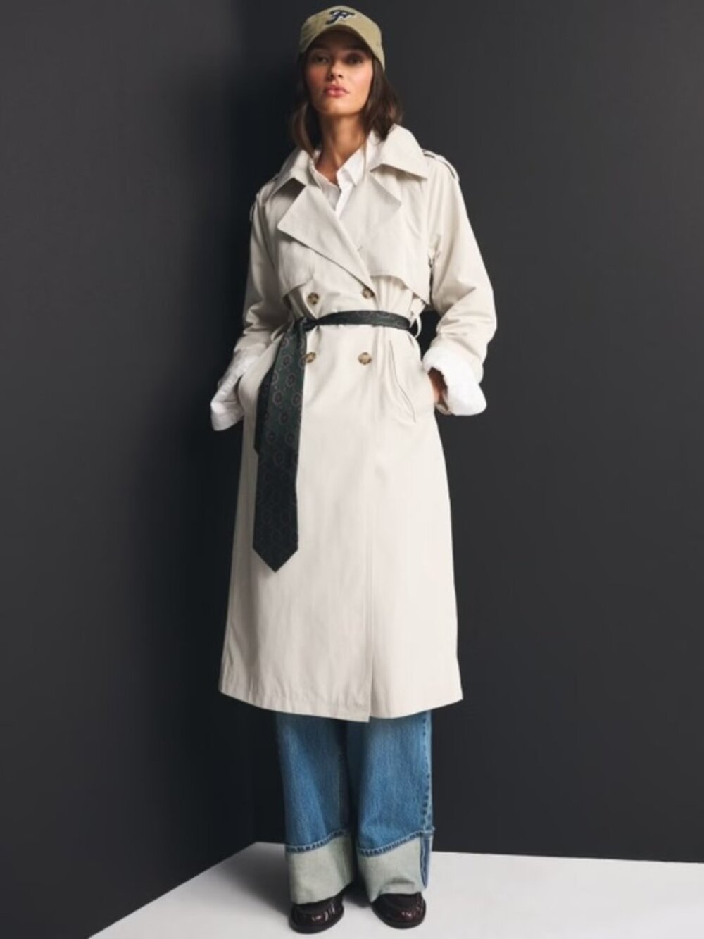 Abercrombie & Fitch Carrie Long Trench Coat (Cream)